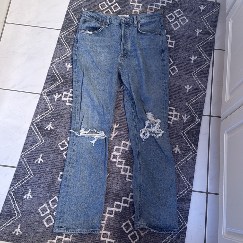 Agolde Riley Light Blue High Rise Distressed Cropped Jeans - Picture 2 of 5